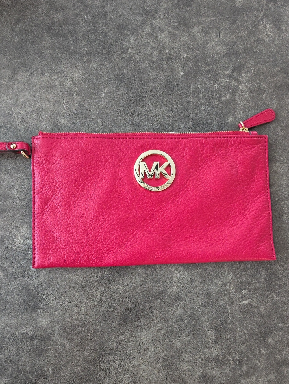 Michael Kors Fulton Red Leather Wristlet with Gold MK Emblem